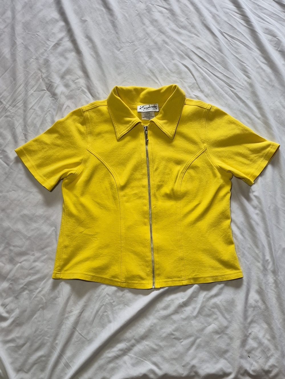 Y2K Canary Yellow Short-Sleeve Zip Front Shirt Made In Canada Size LG